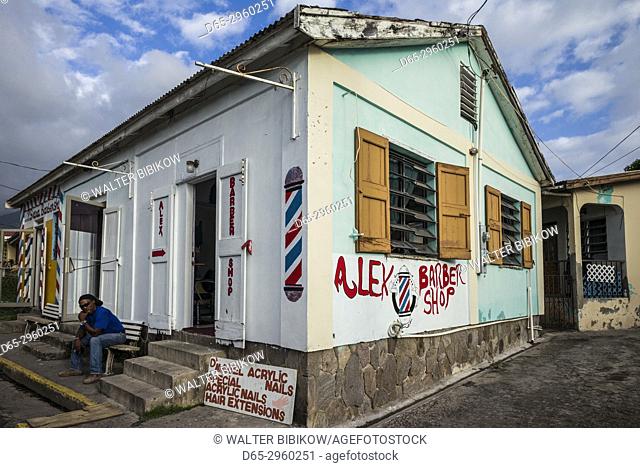 St. Kitts and Nevis, Nevis, Charlestown, Dominican-owned barbershop, exterior