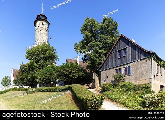 Agricultural building and lookout tower in Burg Innern, Altenburg, medieval hilltop castle at 400m, landmark of Bamberg, first documented in 1109, Bamberg