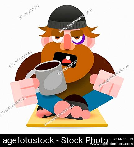 Beggar cartoon sitting Stock Photos and Images | agefotostock