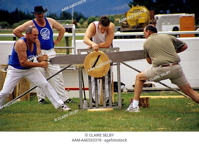 Double-handed Sawing Competition at A & P Show, Westport, New Zealand