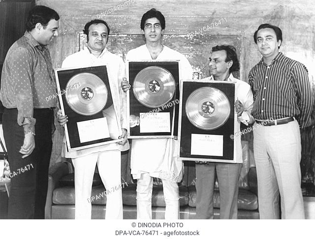South Asian , Indian Bollywood Film Star Actor Amitabh Bachchan with Kalyanji Ananadji in music release function , India NO MODEL RELEASED