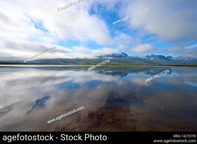 Lake, Reflection, Morning, Summer, Breiddalsvik, Austurland, Iceland