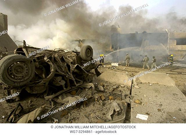 IRAQ Baghdad -- 27 Aug 2006 -- A "Vehicle Born Improvised Explosive Devise" or car bomb after exploding on a street outside of the Al Sabah newspaper office in...