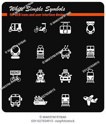 public transport white simple symbols for web icons and user interface design