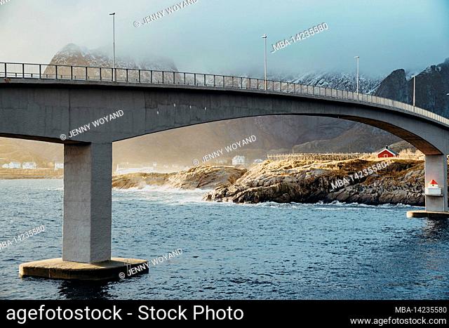 Bridge, Hamnøy, Reine, Lofoten, Norway, Europe, Autumn