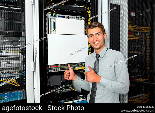 portrait of young man in data center