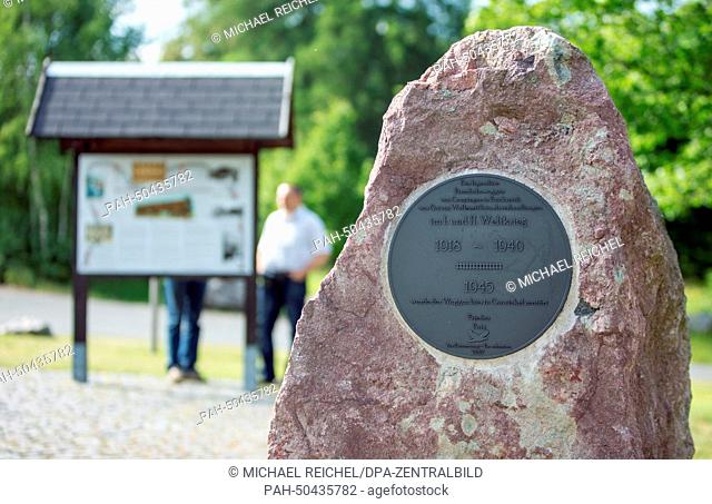 A commemorative stone and an information board commemorate the legendary 'Wagon of Compiegne' at the museum in Crawinkel, Germany, 18 June 2014