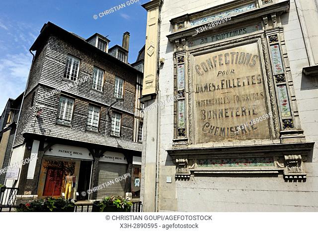 ancient advertising sign at Pont-Audemer, Eure department, Normandy region, France, Europe