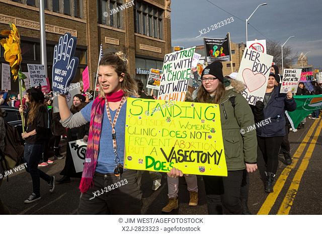 Detroit, Michigan USA - 11 February 2017 - Supporters of Planned Parenthood far outnumbered opponents as both sides rallied outside Planned Parenthood clinics...