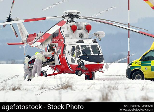 Czech Army Search and Rescue System's W-3A SOKOL, multipurpose two-engine turbo-shaft rescue helicopter, transported the covid-19 patient from the west Bohemia...