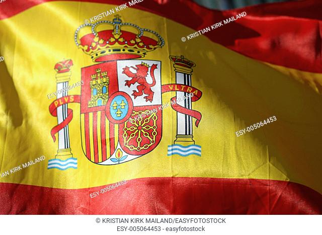 Wavy flag of spain, with crown and inscription