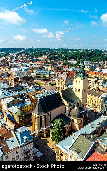 Lviv panoramic bird#39;s-eye view of from of the city centre in Ukraine