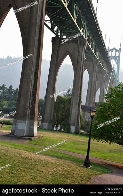 St Johns Bridge and Cathedral Park in Portland, Oregon
