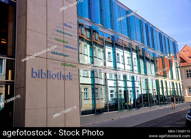 University library, glass facade, architecture, decorative, modern, Bamberg, Franconia, Bavaria, Germany, Europe