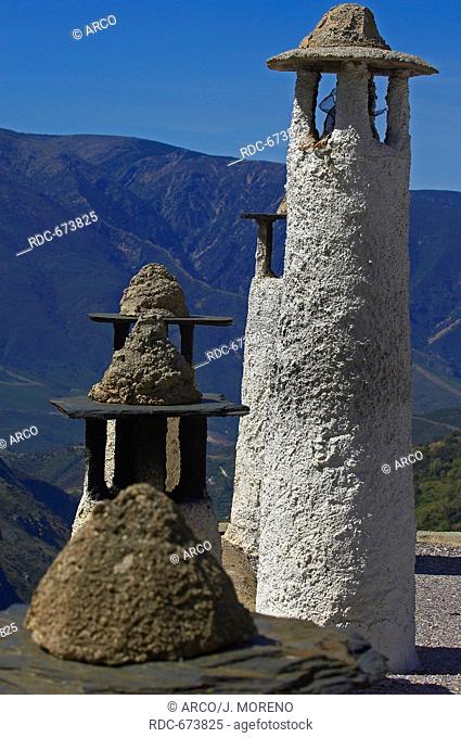 Bubion, Alpujarras, Typicals chimneys, Granada province, Andalusia, Spain