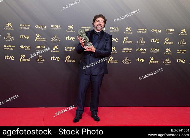 Javier Bardem attends to Goya Cinema Awards 2022 red carpet at Palau de les Arts photocall on February 13, 2022 in Valencia, Spain