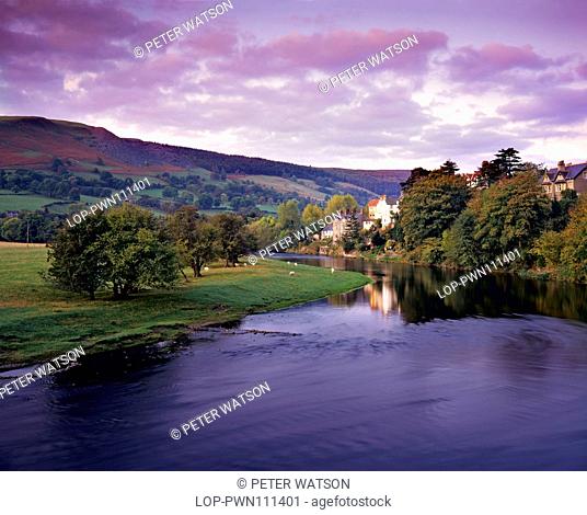 North Wales, Clwyd, Llangollen. A view along the River Dee near LLangollen during late summer