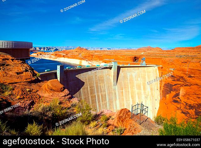 Glen Canyon Dam across the Colorado River. The great creation of mankind is a dam across the Colorado River. The best journey in life