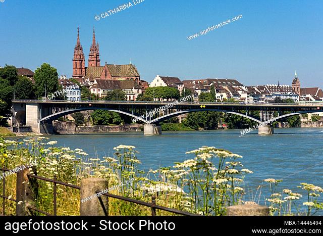 Switzerland, Basel, old town, Basel Cathedral, Rhine, Rhine bank