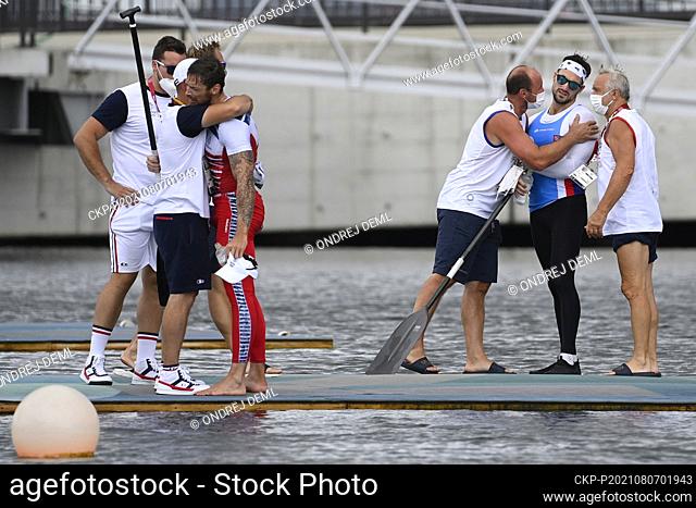 Czech sprint canoeist Martin Fuksa, 2nd from right, is seen during men's canoe single sprint 1000m final during the Tokyo 2020 Summer Olympics, on August 7