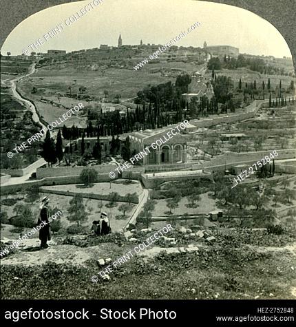 'Garden of Gethsemane and Mount of Olives from the Golden Gate, Jerusalem, Palestine', c1930s. Creator: Unknown