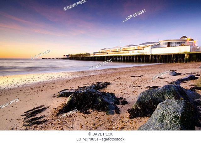 Clacton pier at sunrise. Opened on 27 July 1871, the pier was just 160 yards in length and 4 yards wide. A scale of charges was laid down for landing cargo on...