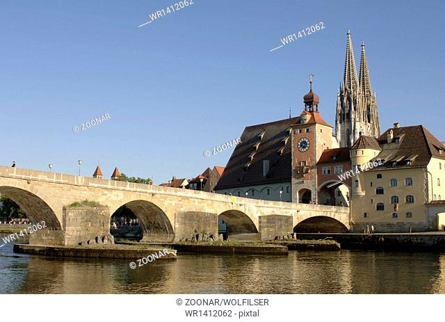 german city regensburg with bridge and cathedrale
