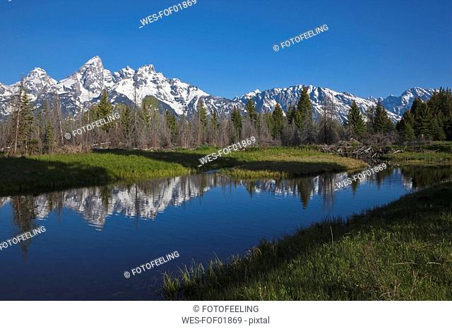 USA, Wyoming, Snake River, in background Teton mountains