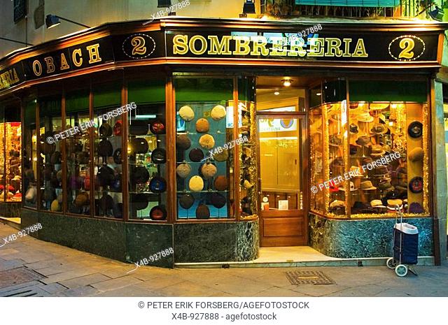 Hat shop in Barri Gotic in Barcelona Spain EU