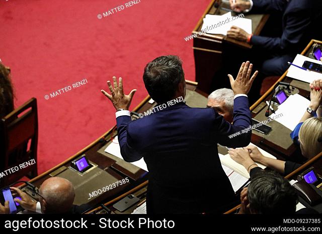 Italian senator Matteo Renzi during the communications at Senate in view of the meeting of the European Council on 23 and 24 June 2022