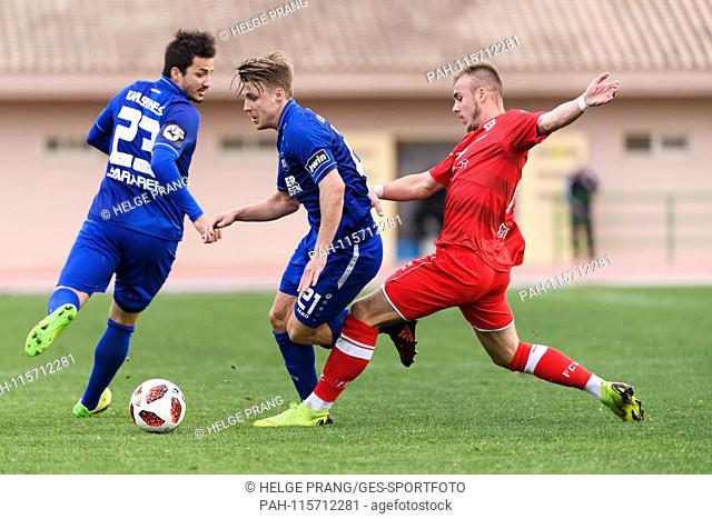 Marco Thiede (KSC) in duels with Taulant Seferi (FC Winterthur). GES / Football / 3rd League: Test match in training camp: Karlsruher SC - FC Winterthur, 15