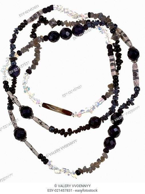 transparent and black stone and bone necklace