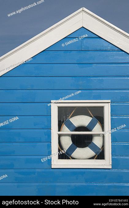 Beach hut window, Southwold, Suffolk, UK
