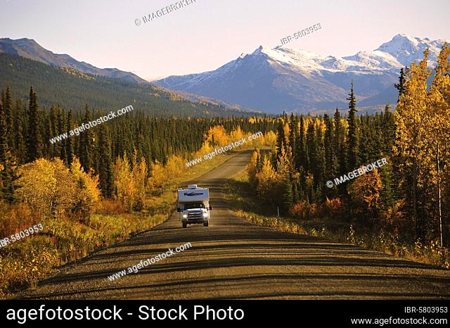 With the camper on the Dempster Highway in the Tombstone Mountains, Yukon Territory, Canada, North America