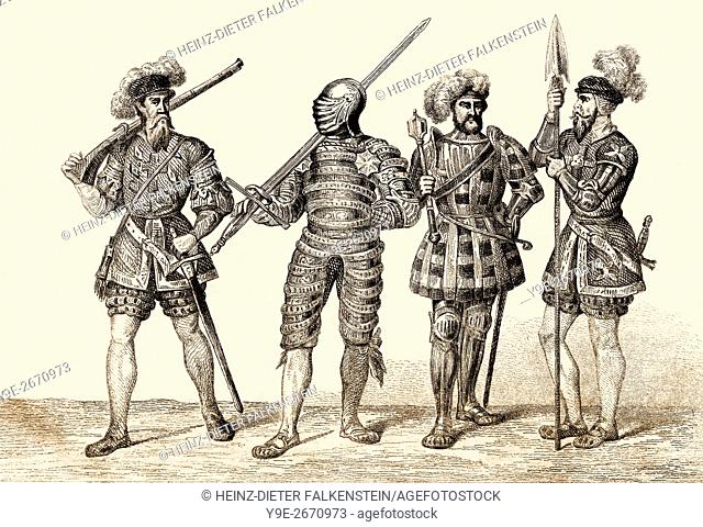 English soldiers costumes, 16th century
