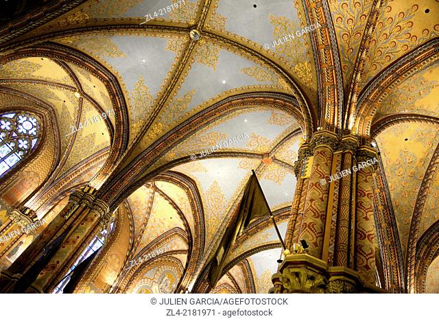 Interior of Matthias Church near the Fisherman's Bastion. Hungary, Budapest, Buda, Castle Hill