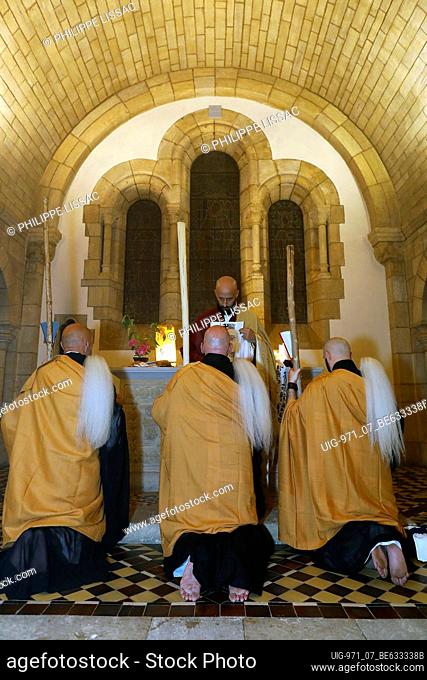 Orval trappist abbey, Belgium. Zen buddhist ordination ceremony