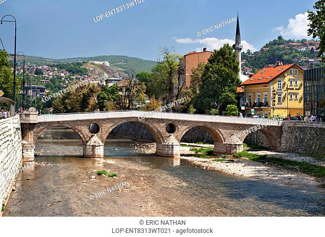Bosnia and Herzegovina, Sarajevo Canton, Sarajevo. The Latin Bridge over the Miljacka River in Sarajevo