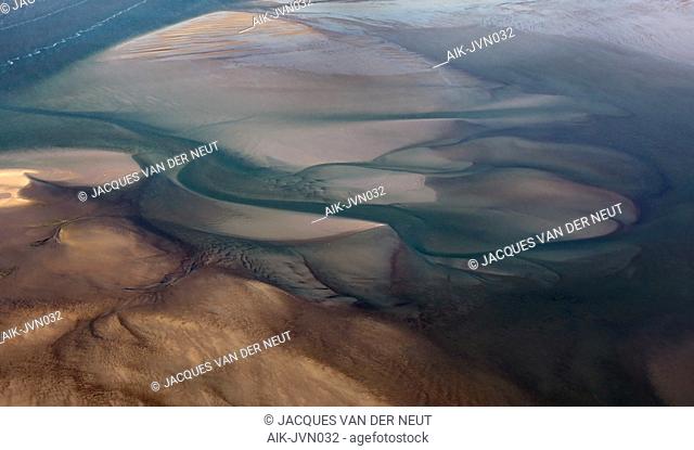 Mudflats in the Wadden Sea near Texel, Netherlands, seen from the air