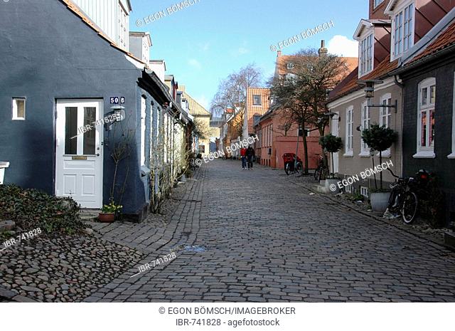 Historic cobblestoned street, Arhus, Denmark, Europe