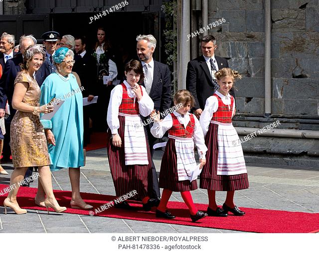 Departure at the Nidaros Cathedral Royal jubilee: 25 years on the norwegian throne, Their Majesties King Harald and Queen Sonja of Norway, Trondheim Norway