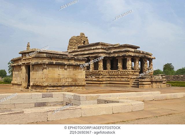 Durga temple, Aihole, Bagalkot, Karnataka, India. The Galaganatha Group of temples. The actual entrance to the temple complex is on the left side