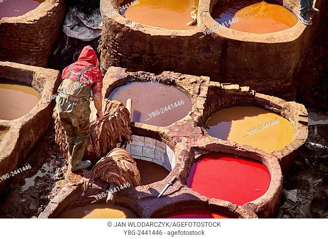 Fez. Chouwara traditional leather tannery in Old Fez. Morocco