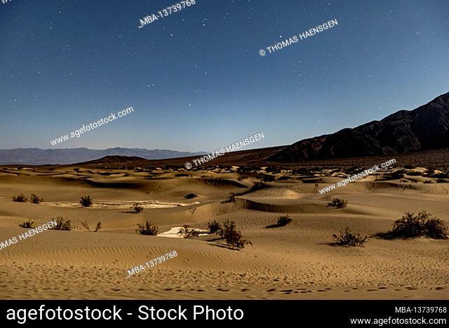 Nighttime photography in Mesquite Flat Sand Dunes in Death Valley National Park, California, USA