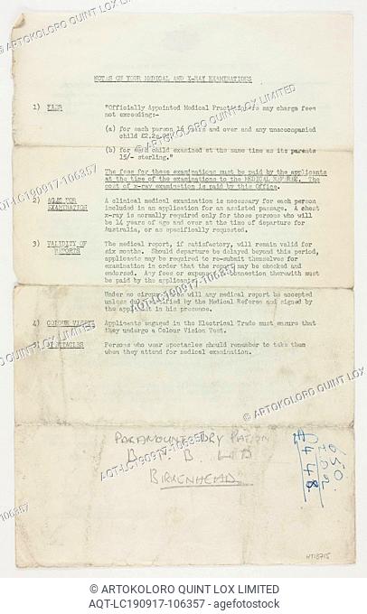 Letter - Medical Examination Requirements, Myerscough, 1963, Letter from the Australian Migration Officer of the Office of the High Commissioner for Australia...