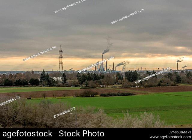 Panoramic view of the industrial area of Frankfurt-Hoechst, Germany