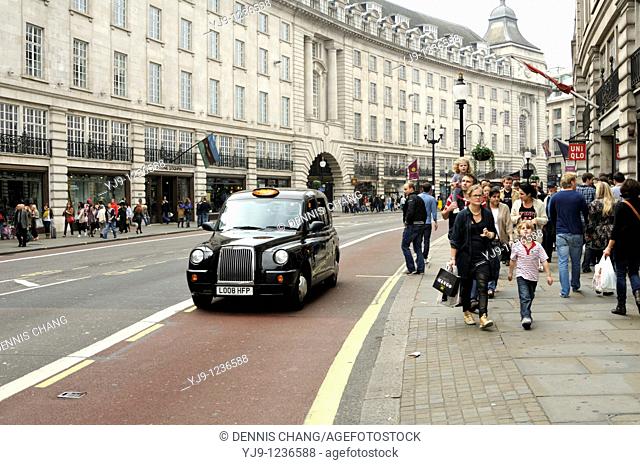 Black cab on Regent Street, London, UK