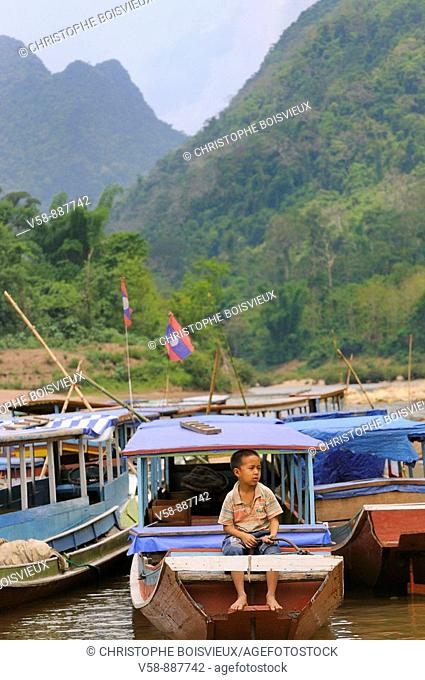 The Nam Ou river at Muang Ngoi, Luang Prabang province, Laos