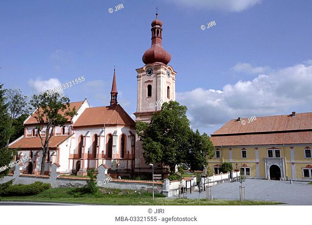 The Gothic St. Jakobuskirche on the Pschesanitzer space, town Nepomuk, west Bohemian, Czechia, Europe