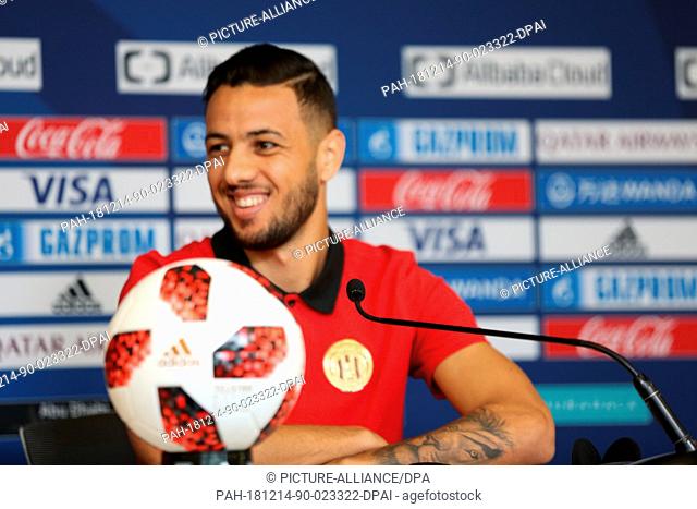 14 December 2018, United Arab Emirates, Abu Dhabi: Esperance Sportive de Tunis' Iheb Mbarki attends a press Conference ahead of the Saturday's FIFA Club World...